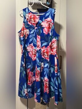 Dress Barn Royal Blue Floral Keyhole Fit-and-Flare Dress